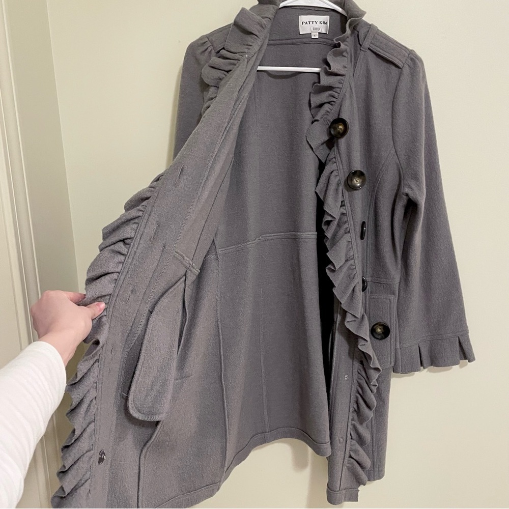 PATTY KIM Gray Ruffle Trim Coat - Picture 10 of 13